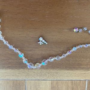 Vintage Choker Crystal Beads Necklace and Clip On Earring